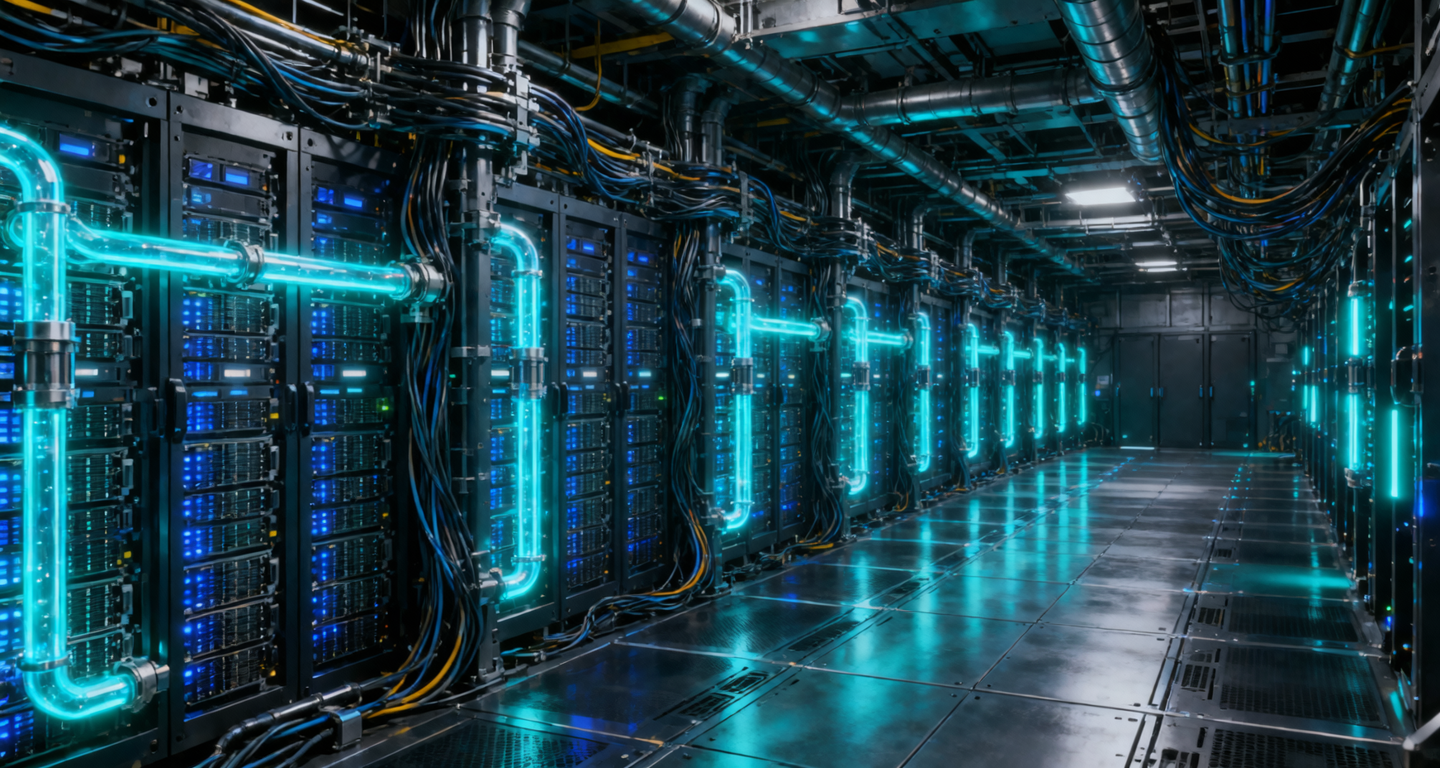 Server room with liquid cooling infrastructure